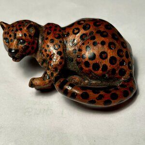 Cheetah Pin. Can be worn as a pendant, too. Wood &  Silver backed